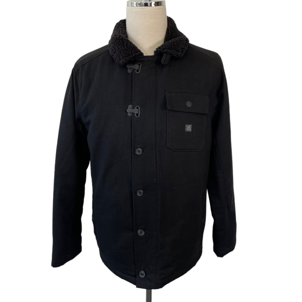Roark Men's Large Black Fleece Collar Field Jacket Fleece Lined Clasp Cl…